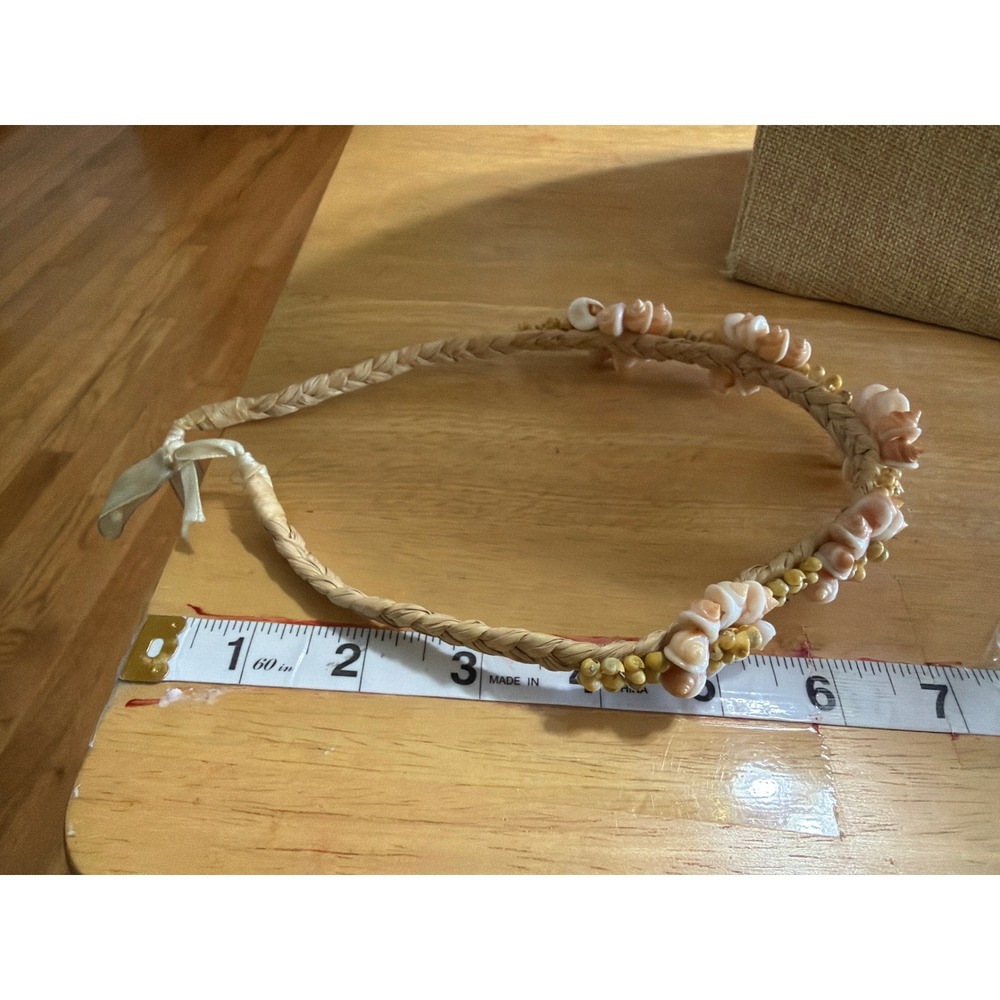 Handmade Seashell Choker Necklace Braided Raffia Pink White Shells Boho Coastal - Picture 4 of 5